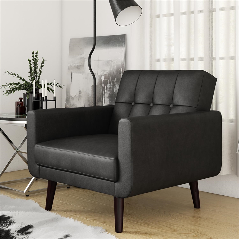 Pemberly Row Modern Modern Chair in Black Faux Leather Finish