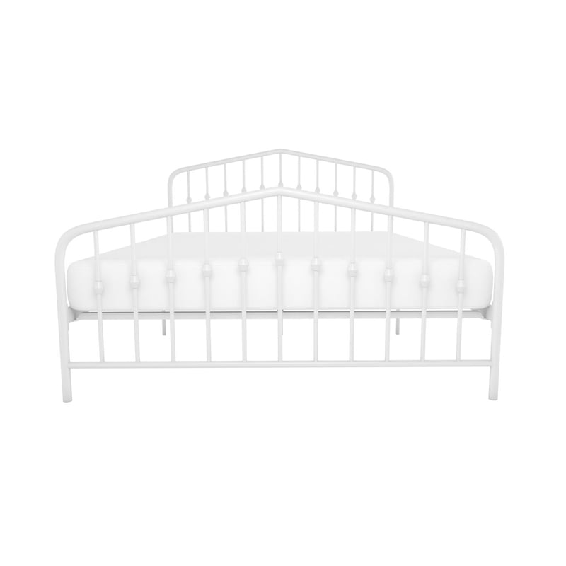Pemberly Row Modern Queen Adjustable Metal Bed in White Finish