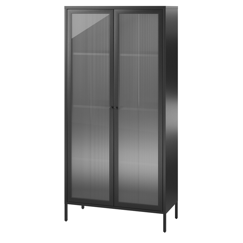 Pemberly Row Modern Tall 2 Door Storage Cabinet in Black Finish