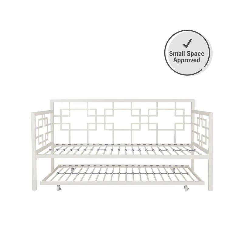 Pemberly Row Modern Twin Daybed with Trundle in White Metal Finish