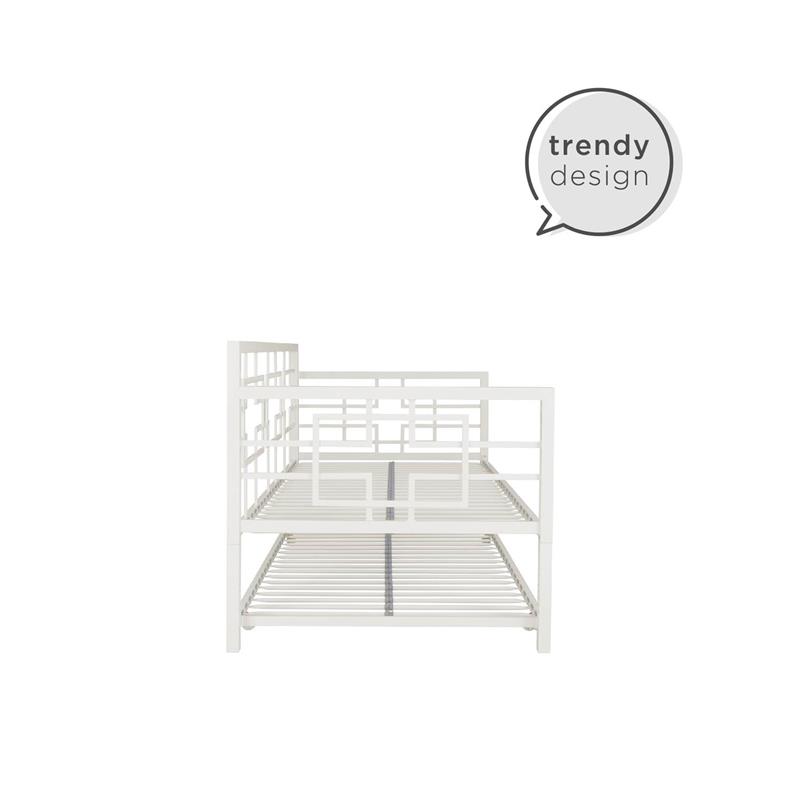 Pemberly Row Modern Twin Daybed with Trundle in White Metal Finish