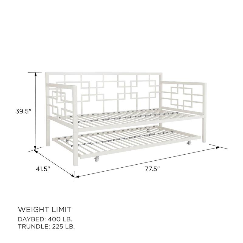 Pemberly Row Modern Twin Daybed with Trundle in White Metal Finish