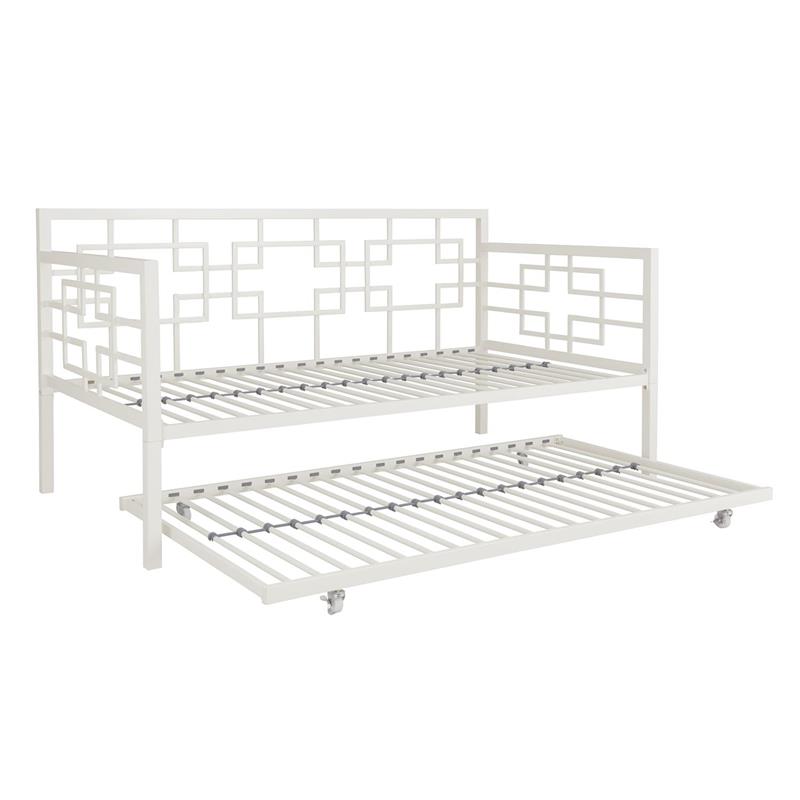 Pemberly Row Modern Twin Daybed with Trundle in White Metal Finish