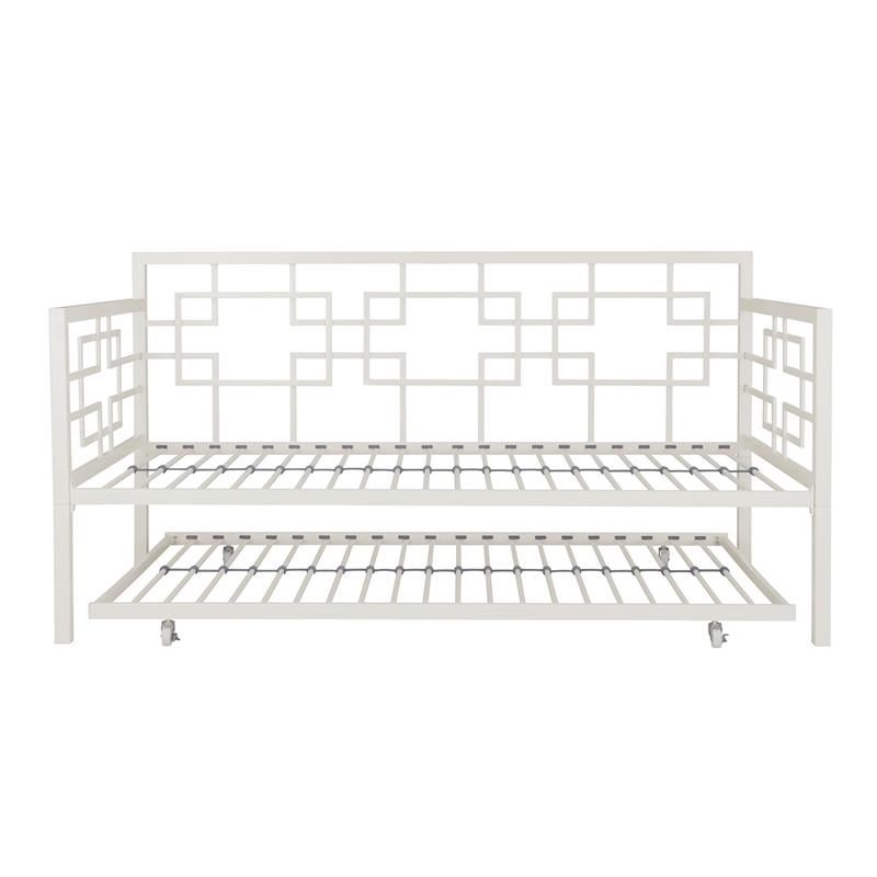 Pemberly Row Modern Twin Daybed with Trundle in White Metal Finish