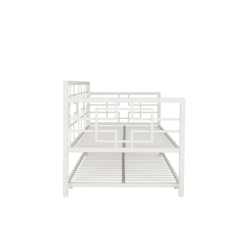 Pemberly Row Modern Twin Daybed with Trundle in White Metal Finish