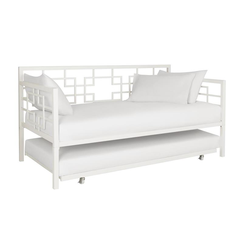 Pemberly Row Modern Twin Daybed with Trundle in White Metal Finish