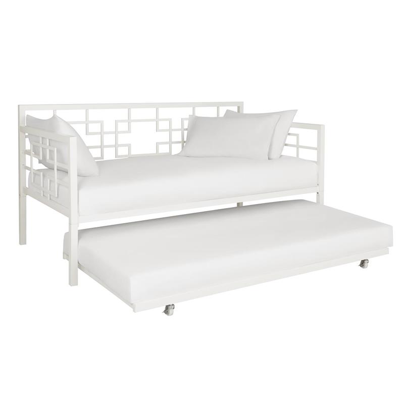 Pemberly Row Modern Twin Daybed with Trundle in White Metal Finish