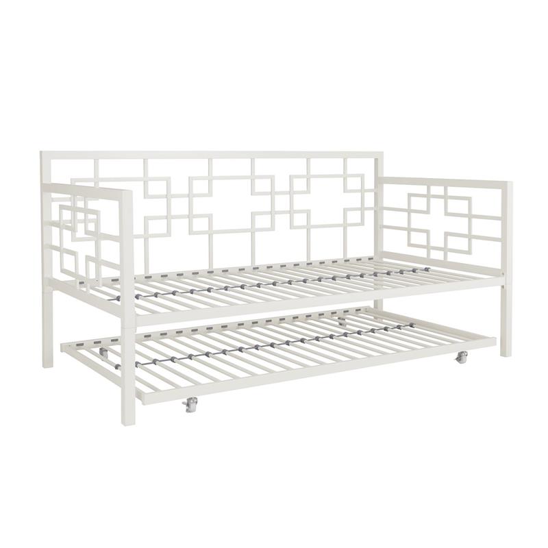 Pemberly Row Modern Twin Daybed with Trundle in White Metal Finish