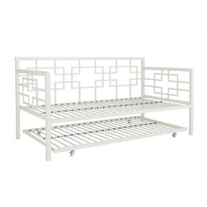 Pemberly Row Modern Twin Daybed with Trundle in White Metal Finish