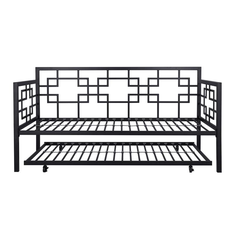 Pemberly Row Modern Twin Daybed with Trundle in Black Metal Finish