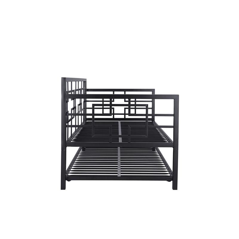 Pemberly Row Modern Twin Daybed with Trundle in Black Metal Finish