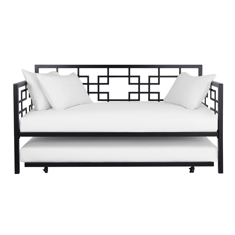 Pemberly Row Modern Twin Daybed with Trundle in Black Metal Finish