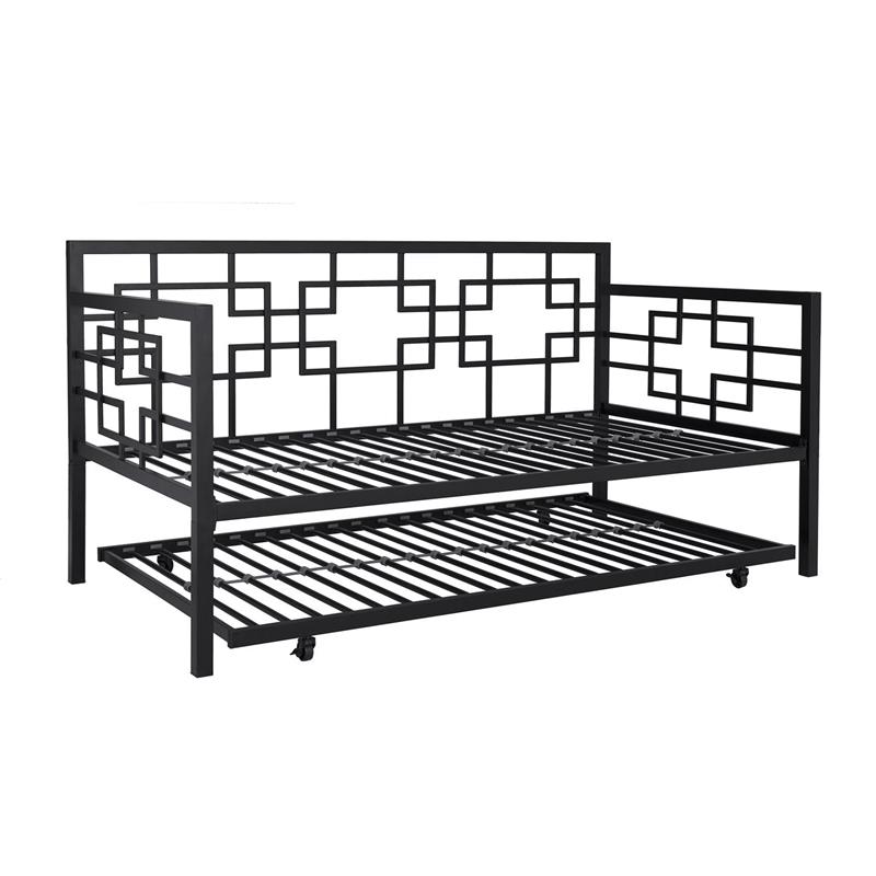 Pemberly Row Modern Twin Daybed with Trundle in Black Metal Finish