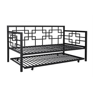 Pemberly Row Modern Twin Daybed with Trundle in Black Metal Finish