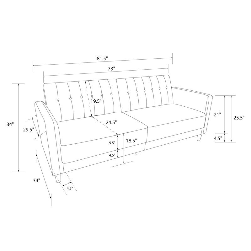 Pemberly Row Modern Tufted Transitional Futon in Pink Velvet