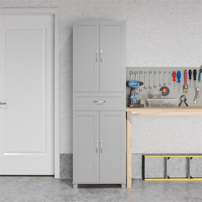 Pemberly Row Modern Storage Cabinet with Drawer in Dove Gray