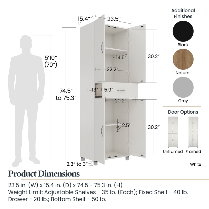 Pemberly Row Modern Storage Cabinet with Drawer in Dove Gray