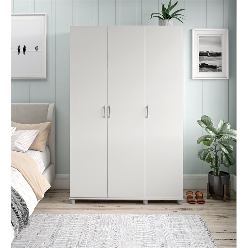 Pemberly Row Modern 3 Door Wardrobe with Clothing Rod in White