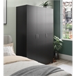 Pemberly Row Modern 3 Door Wardrobe with Clothing Rod in Black