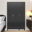 Pemberly Row Modern 3 Door Wardrobe with Clothing Rod in Black