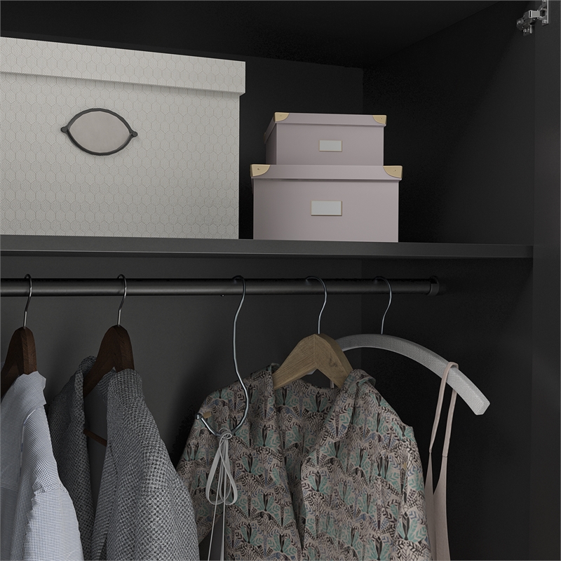 Pemberly Row Modern 3 Door Wardrobe with Clothing Rod in Black