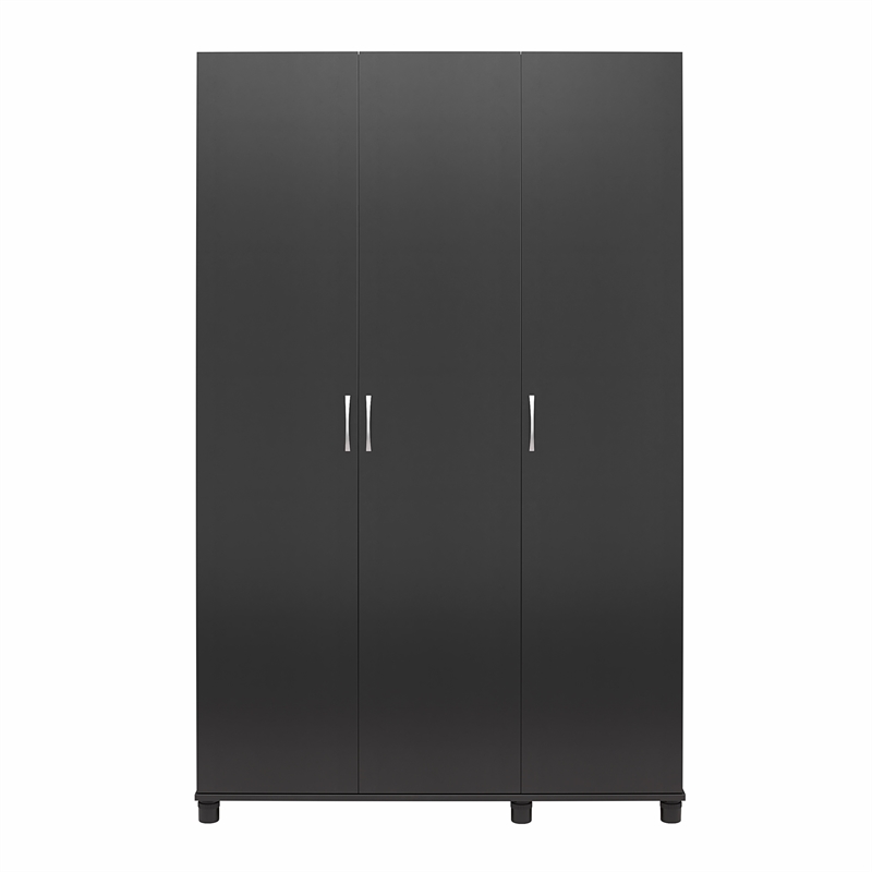 Pemberly Row Modern 3 Door Wardrobe with Clothing Rod in Black