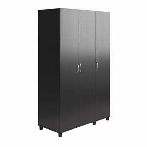 Pemberly Row Modern 3 Door Wardrobe with Clothing Rod in Black