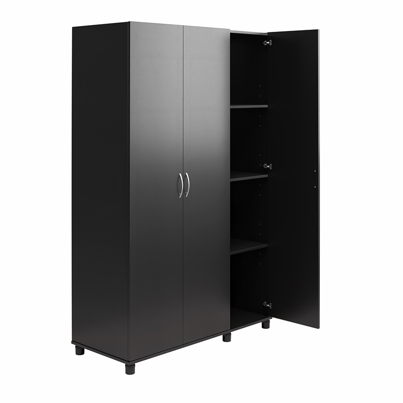 Pemberly Row Modern 3 Door Wardrobe with Clothing Rod in Black