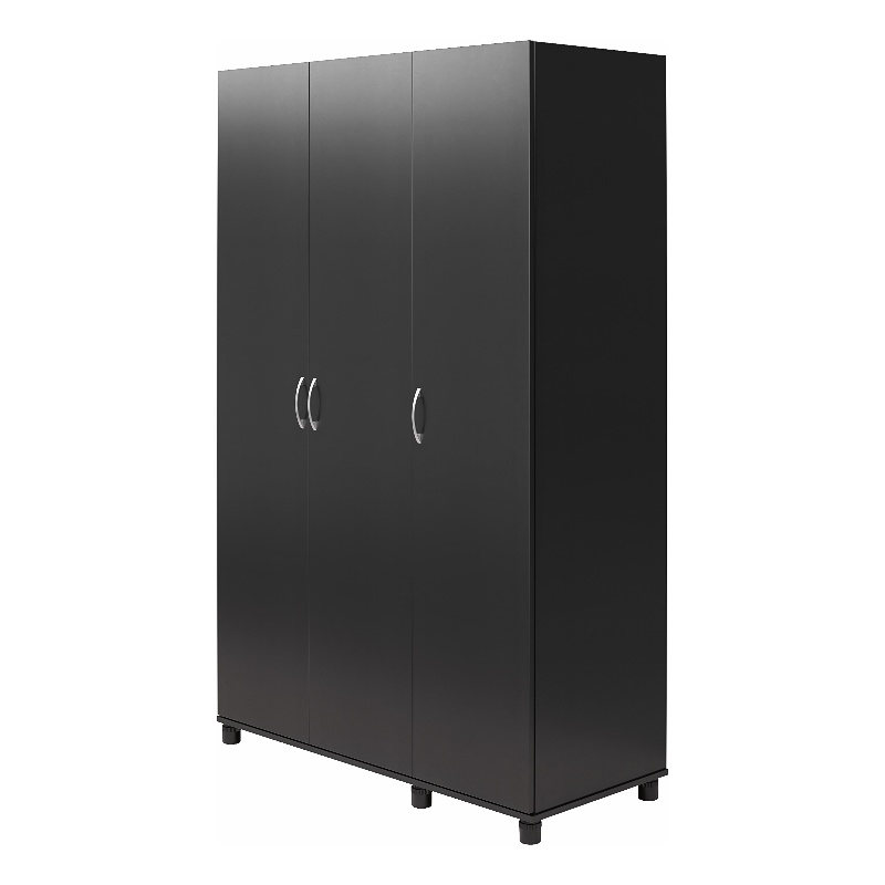 Pemberly Row Modern 3 Door Wardrobe with Clothing Rod in Black