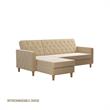 Pemberly Row Modern Reversible Sectional/Futon in Ivory Velvet