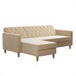 Pemberly Row Modern Reversible Sectional/Futon in Ivory Velvet