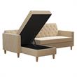 Pemberly Row Modern Reversible Sectional/Futon in Ivory Velvet