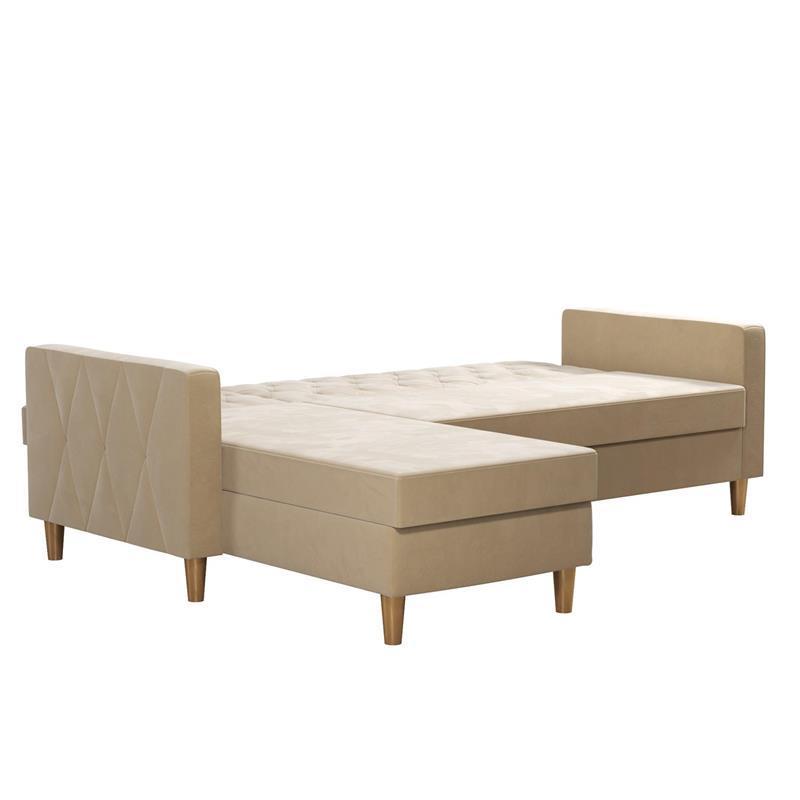 Pemberly Row Modern Reversible Sectional/Futon in Ivory Velvet