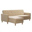 Pemberly Row Modern Reversible Sectional/Futon in Ivory Velvet