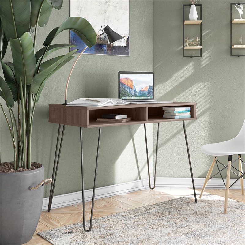 Pemberly Row Modern Computer Desk with Storage in Weathered Oak