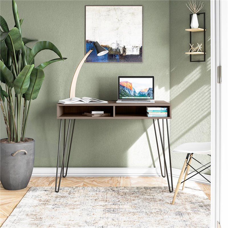 Pemberly Row Modern Computer Desk with Storage in Weathered Oak