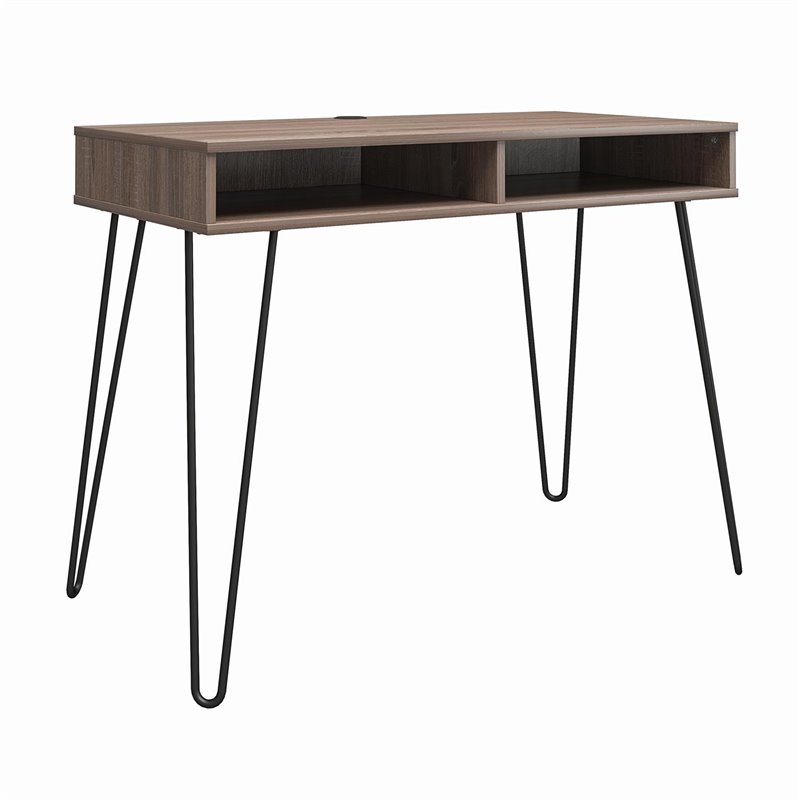 Pemberly Row Modern Computer Desk with Storage in Weathered Oak