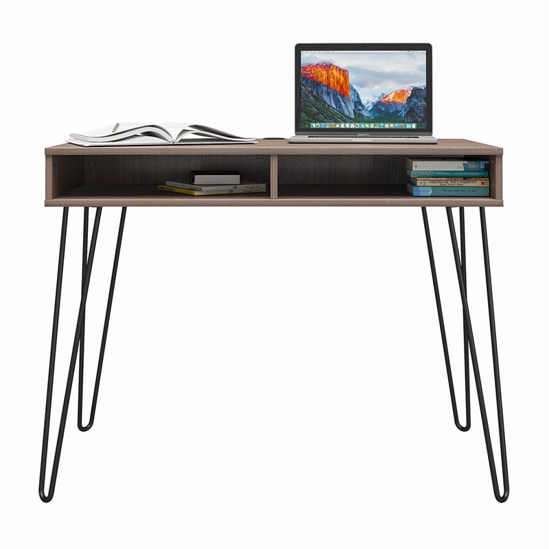 Pemberly Row Modern Computer Desk with Storage in Weathered Oak