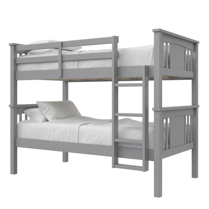 Pemberly Row Modern Twin Over Twin Wood Bunk Bed for Kids in Gray