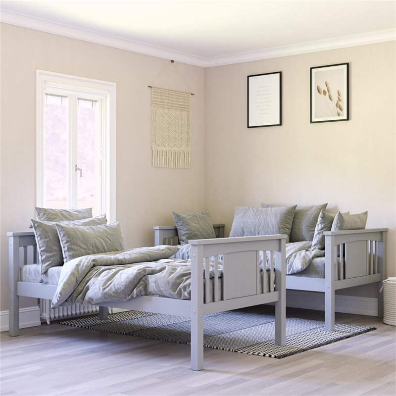 Pemberly Row Modern Twin Over Twin Wood Bunk Bed for Kids in Gray