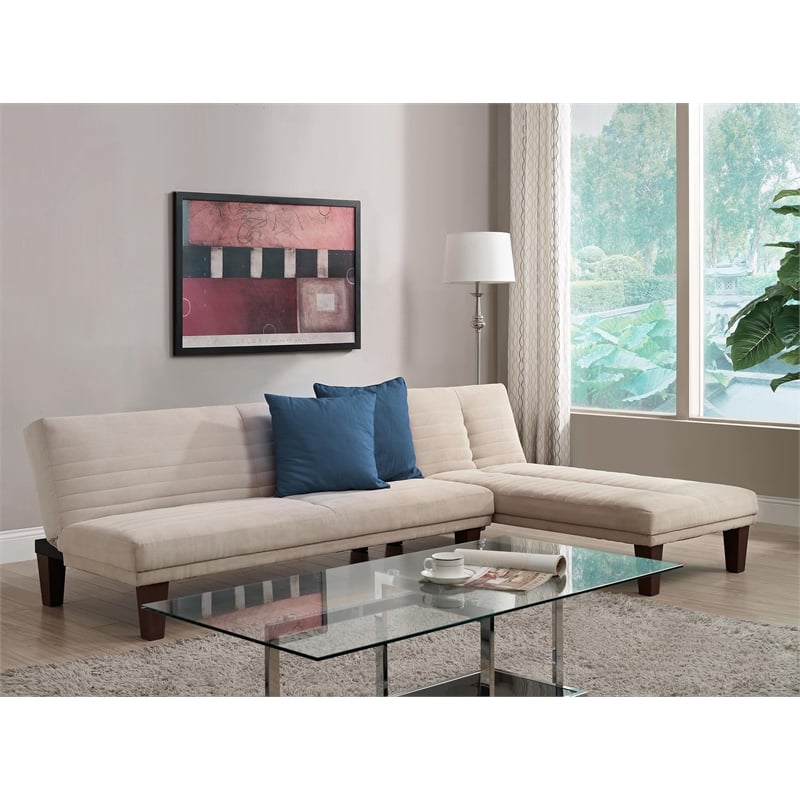Pemberly Row Upholstered Convertible Sofa in Tan Mircrofiber