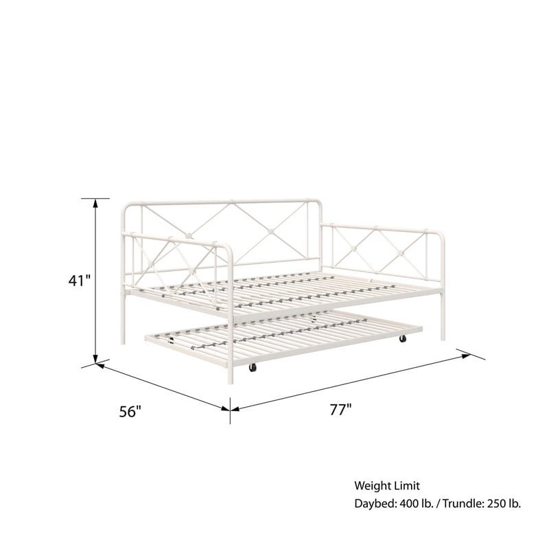Pemberly Row Metal Farmhouse Daybed with Trundle Full in White