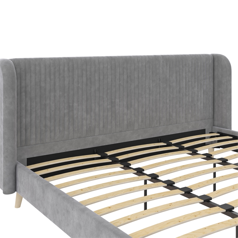 Pemberly Row Upholstered Wingback Bed Frame King Light Gray Velvet