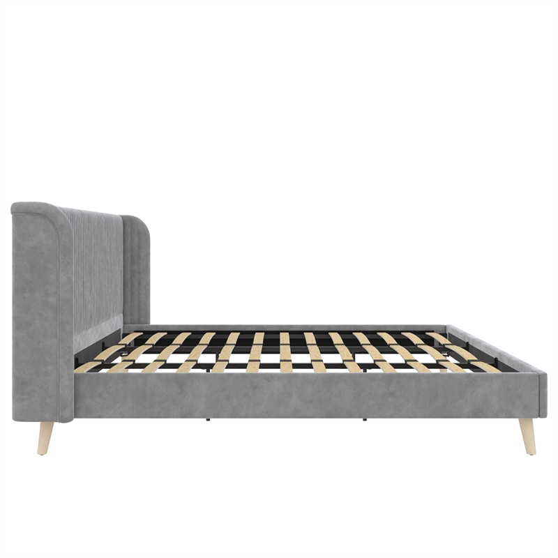 Pemberly Row Upholstered Wingback Bed Frame King Light Gray Velvet