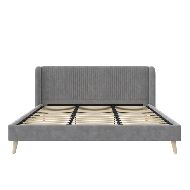 Pemberly Row Upholstered Wingback Bed Frame King Light Gray Velvet