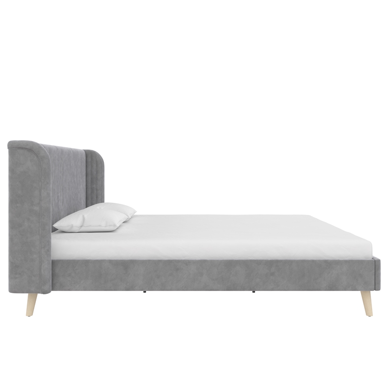 Pemberly Row Upholstered Wingback Bed Frame King Light Gray Velvet