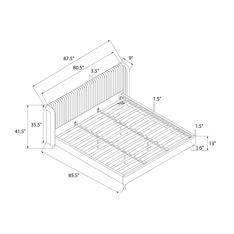 Pemberly Row Upholstered Wingback Bed Frame King Light Gray Velvet