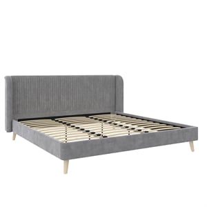 Pemberly Row Upholstered Wingback Bed Frame King Light Gray Velvet