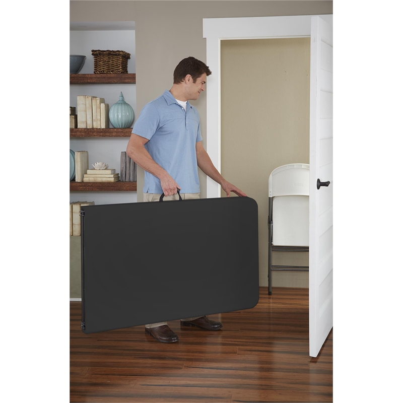 Pemberly Row 8' x 30'' Fold-in-Half Blow Molded Folding Table in Black