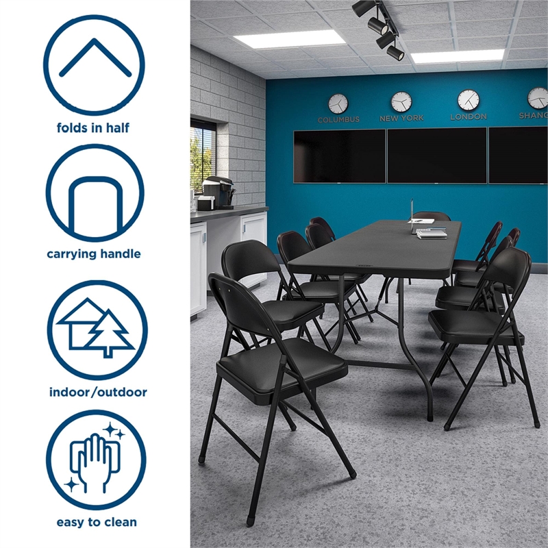 Pemberly Row 8' x 30'' Fold-in-Half Blow Molded Folding Table in Black